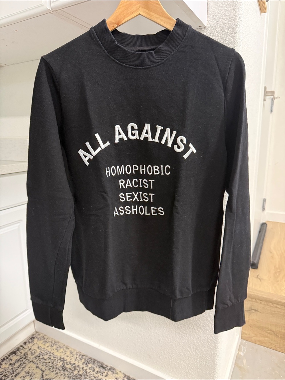 Eleven Paris Black Crewneck Sweater with White Statement Embroidery